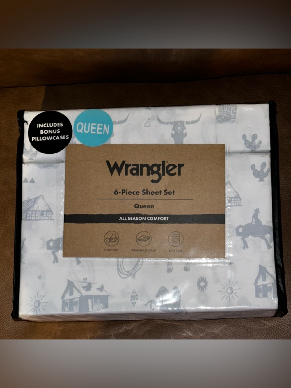 NEW Wrangler Horse Farm 6-Piece Blue Microfiber Queen Sheet Set